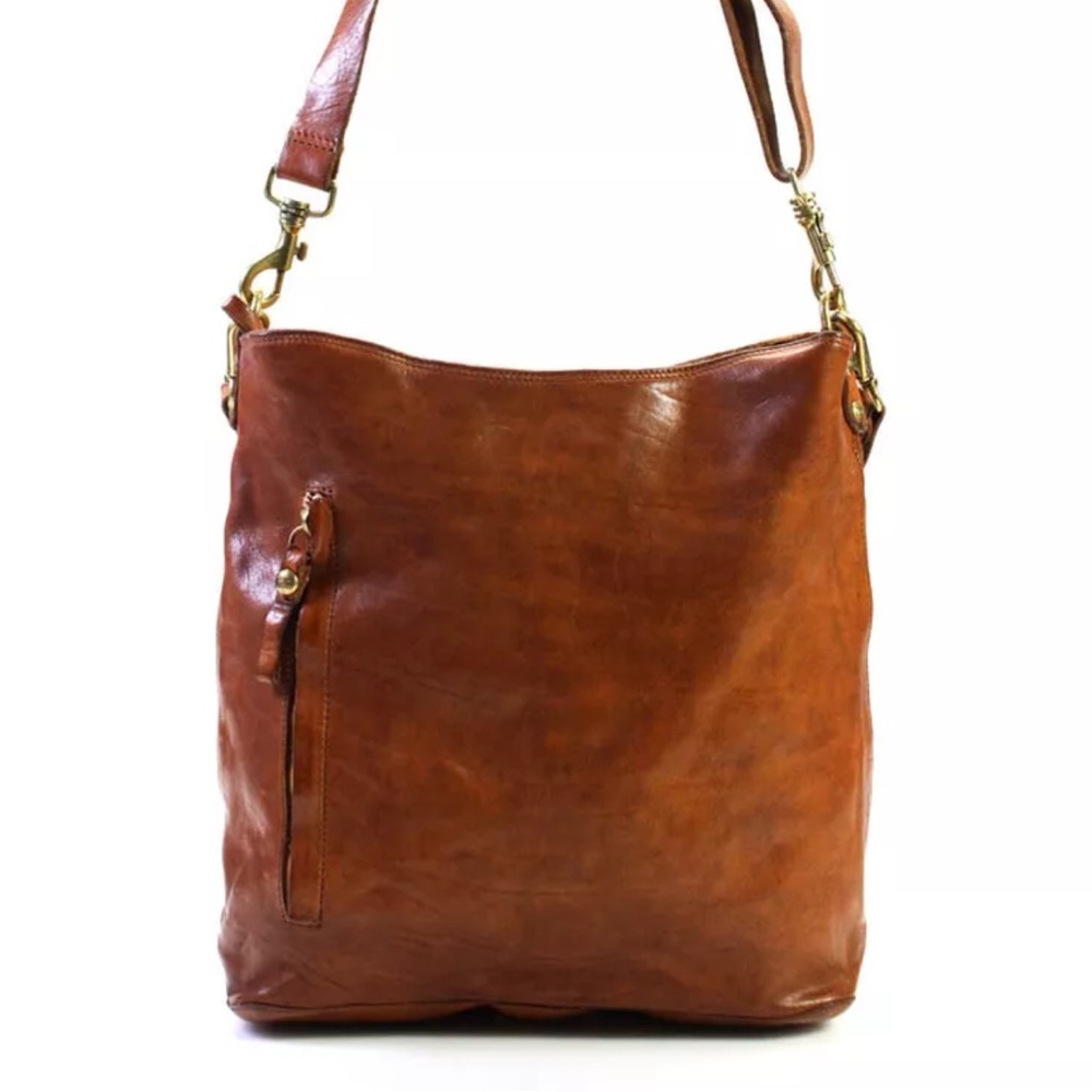 Campomaggi Cognac shoulder bag shopper tote brown leather Italy made w/crossbody